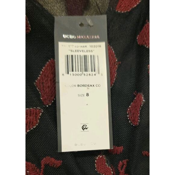 BCBG Max Azria Dress 8 Red Black Floral Embroidered Tulle Mesh Gown Formal NWT - Picture 8 of 13